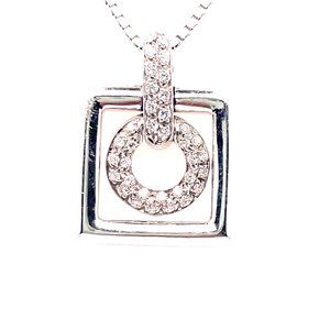 18K White Gold Diamond Pendant Necklace with 14K White Gold 18" Box Chain